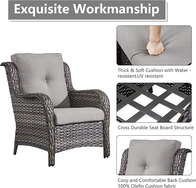 Rilyson Wicker Patio Furniture Sofa Set - 7 Piece Rattan Outdoor Patio Sectional Conversation Sets with 2 Sofa,2 Armrest Chairs,1 Coffee Table and 2 Ottomans for Porch Deck Garden(Mixed Grey/Grey)