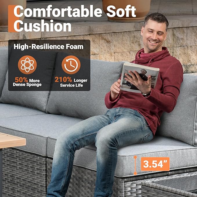 ovios Outdoor 10 Piece Coversation Set with Swivel Rocking Chair,Sectional Patio Furniture Set with All-Weather Wicker Sofa,Modern Outside Couch for Balcony Backyard Pool, Dark Grey