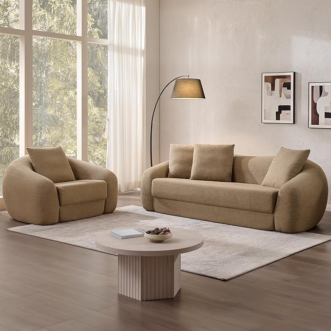SICOTAS 90.6" Curved Convertible Sofa Couch Bed for Living Room Futon Cloud Boneless Sleeper Sofa Pull Out Floor Couch with Deep Seat Modern 3 Seater Foam Bed No Assembly for Bedroom Apartment, Brown