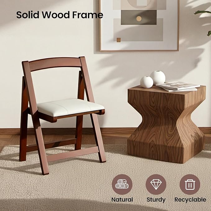 Wood Folding Chairs, 1pc Portable Foldable Chair with Padded Seats, Stackable Collapsible Chair for Outside Indoor Wedding Party Restaurant Meeting Room Patio Events Camping and Garden