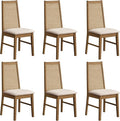 SICOTAS Wood Dining Chairs Set of 6 - Rattan Dining Room Chairs with Solid Wood Leg, Farmhouse Upholstered Kitchen Chairs High Back, Modern Armless Dining Chair for Dining Room, Kitchen, Oak, 6PCS