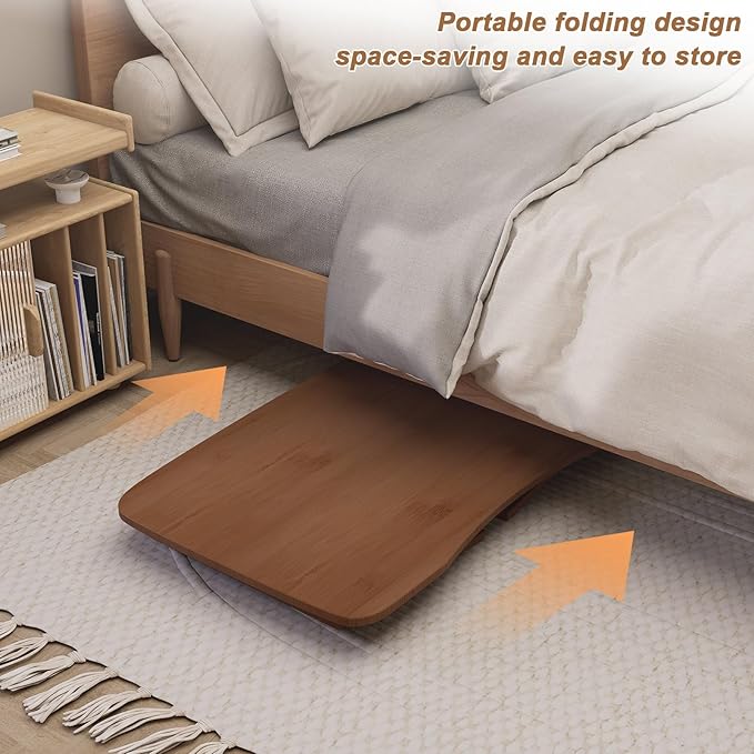 Japanese Floor Table Bamboo Folding Table,Portable Collapsible Tatami Tea Table, No Assembly Foldable Low Table for Sitting on The Floor, Easy Storage (Brown)