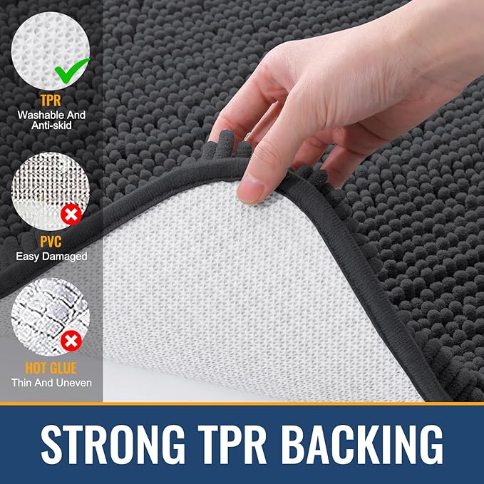 Arotive Bathroom Rugs 59x24, Extra Soft Absorbent Shaggy Chenille Bath Rugs, Machine Washable Rubber Backing Non-Slip Bath Mats for Bathroom Floor Tub and Shower, Home Decor Accessories, Dark Grey