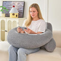 PAJEO Reading Pillow for Bed,U Shaped & Back Support Pillow for Bed,17" Backrest with Lumbar & Arm Support,Comfy Flannel Fabric,Lap Pillow for Gaming/Reading/Watching TV,Gray