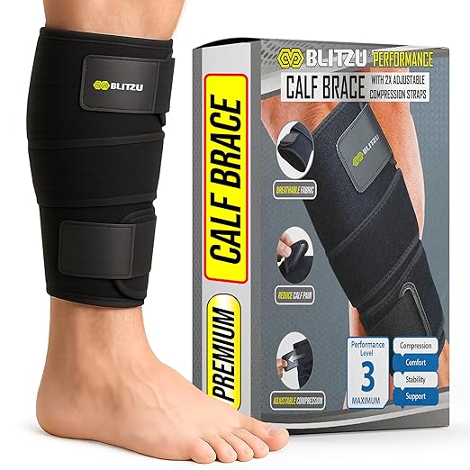 BLITZU Calf Brace for Torn Calf Muscle, Adjustable Neoprene Compression Sleeve for Women, Men, Runners. Support Wrap for Shin Splints, Strain, Tear, Lower Leg Tibia Injury, and Pain Relief. XXL
