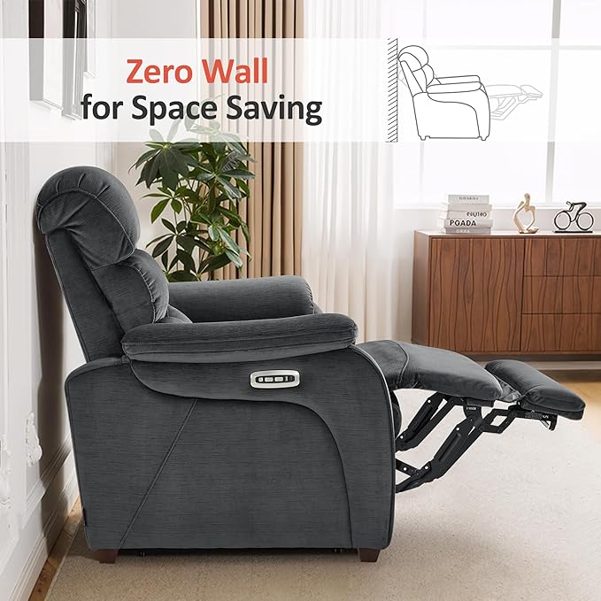 MCombo 61.6'' Wall Hugger Power Loveseat Recliner, Reclining Loveseat with Adjustable Headrest, USB Charge Ports, Wood Legs for Living Room, RVs, Small Spaces, Fabric ST258M1 (Loveseat, Dark Grey)