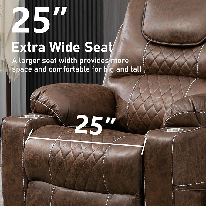 Oversized Power Lift Recliner Chair for Big and Tall 400 LBS, 25" Large Electirc Recliner Chair with Massage and Heating, 180° Lay Flat Zero Gravity Recliner Sofa, Leather, Coffee Brown