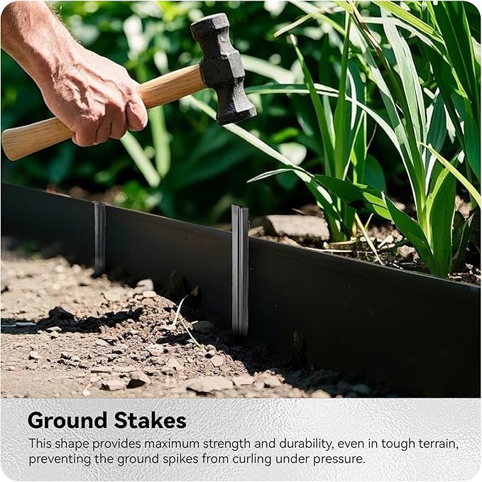 Worth Galvanized Steel Landscape Edging 6" x50' Metal Garden Edging Roll Flexible Bender Border with 16Pcs Stakes for Lawn, Flower Bed Edges, Black