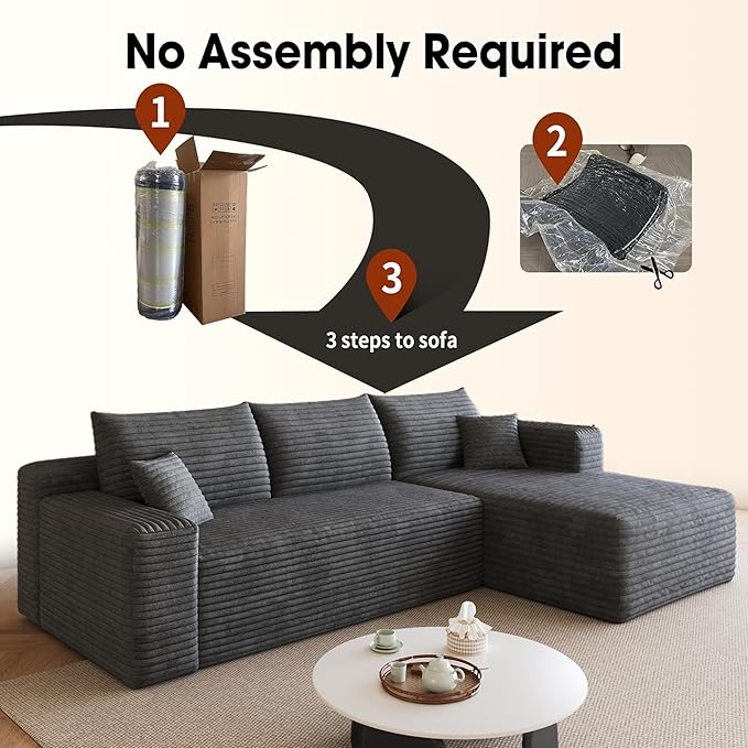 AUGOP 96" Sectional Couches for Living Room Modern Modular Sofa with L-Shape Couchs Upholstered Boneless Couch Deep Seat Sectional Couch with Chaise (Dark Grey, 96" Right Facing Chaise+2Seaters)