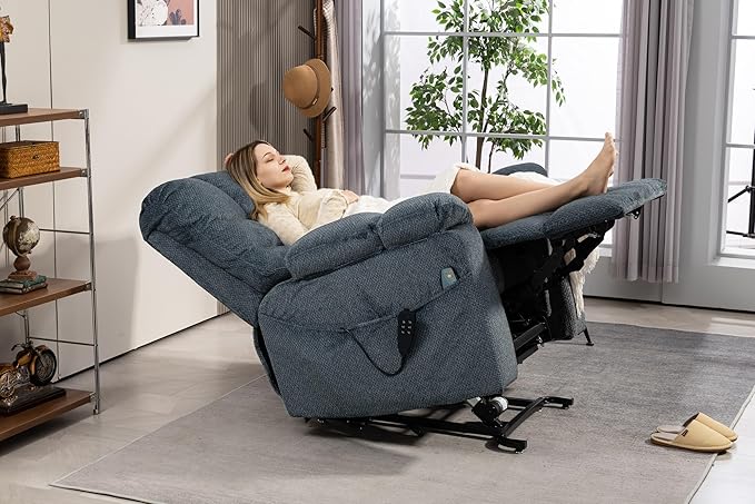 Lift Recliner Chairs with Heat and Massage for Elderly, Zero Gravity, Big Man Recliners 400lbs, Triple Motor, Power Lift Recliner Chair with Storage Cup Holders for Adults, Sleeping, Blue