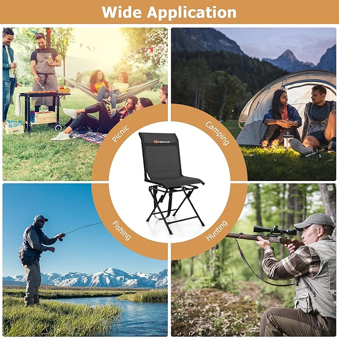 Goplus Hunting Chair, 360° Swivel Hunting Blind Chair with Carrying Strap, 330LBS Capacity, Folding Silent Deer Hunting Chair, Portable Ground Blind Chair for Fishing Camping, No Assembly