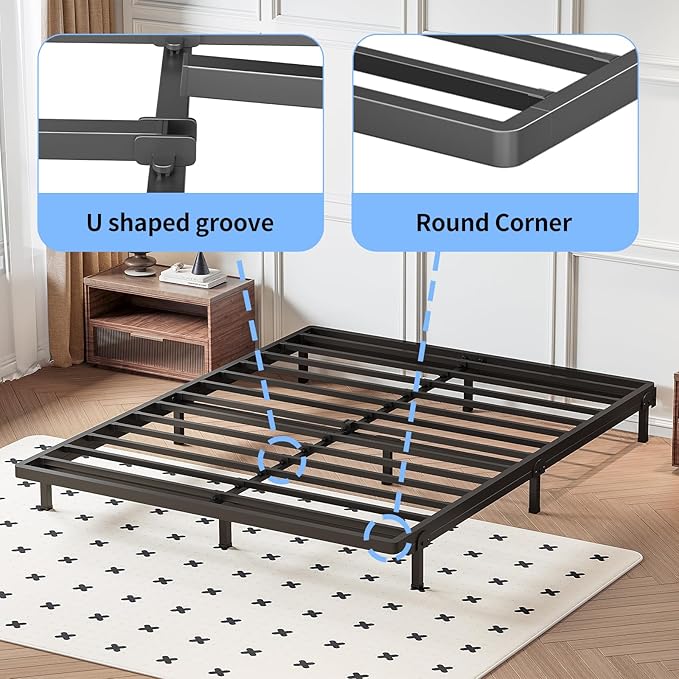 Superay 2 Inch Queen Box Spring Low Profile, Heavy Duty Metal Box Spring Bed Base, Bunkie Board Bed Slat Replacement, Mattress Foundation, Easy Assembly, Noise Free