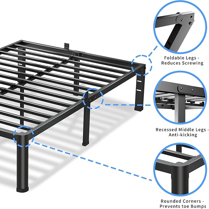 VIPSHOW 20 Inch Full Size Bed Frame, 3500Lbs Heavy Duty Metal Platform with Round Corner Legs Mattress Slide Stopper, Steel Slat Support No Box Spring Needed, Noise Free, Non-Slip, Easy Assembly
