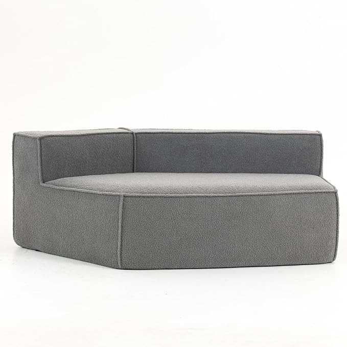 EPOFIT 1-Seater Teddy Fleece Modular Sofa Chair, Low-Profile Floor Seat with Wide Cushion and All-Foam Support, Left-Facing Design, Compressed Packaging – Blue Gray