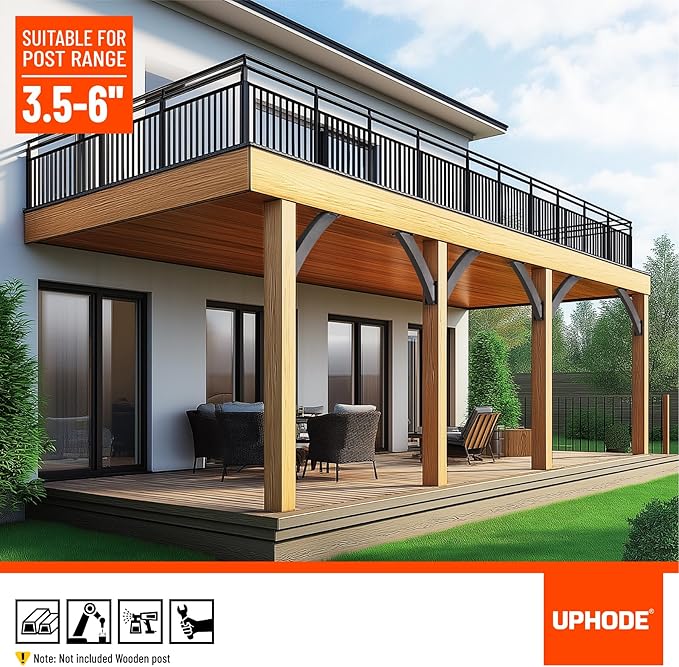 Uphode Q235-Steel Integrated Arc 2''x4''(Actual Tube Dia: 1.5''x 3.2'') 45 Degree Angle Support Pergola Brackets Heavy Duty 8Pack