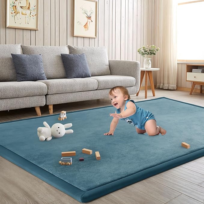 Baby Play Mat 1.2" Thick Memory Foam Nursery Rug Area Rug Playmat Crawling for Baby,Toddlers, Infants, Kids,Floor Tatami Mat for Living Room with Non-Slip(Green)