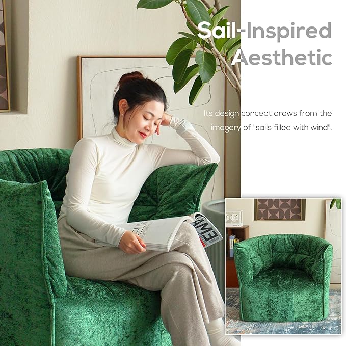 N&V Mid Century Brigantin Deep Relaxation Sofa, Soft Premium Chenille, for Living Room Bedroom and Office (Green, Single)