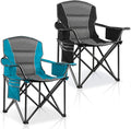 LANMOUNTAIN 2 Pack Padded Oversized Camping Chairs for Adults,Heavy Duty Support 400 Lbs,Folding Portable Lawn Chair w/Cup Holder,Cooler Bag,Side Pocket,Perfect for Outdoor Picnic,Hiking(Blue&Black)