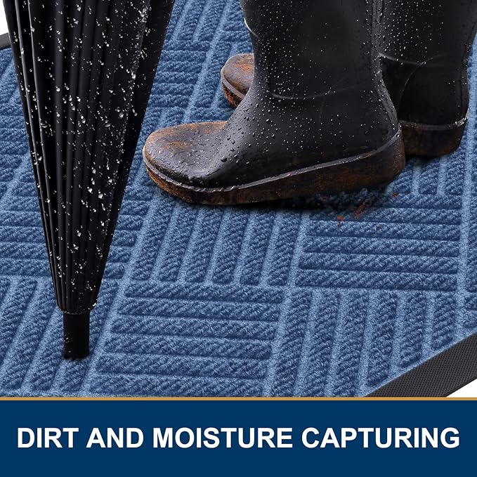 Smiry Front Door Mat Outside Entrance, Heavy Duty Outdoor Indoor Mat, Natural Rubber Doormat, Non Slip, Trap Dirt and Moisture, Easy Clean, Low Profile Patio Porch Entryway Mat, 71x47, Blue