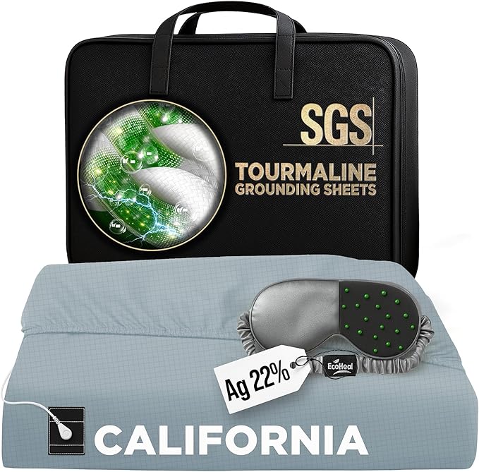 Luxury Tourmaline Grounding Sheets California 20% Silver Fiber, 76% Tourmaline Cotton, 4% Silk, SGS Quality Certified Grounded Well Bed Sheet - Conductive Earth Fitted Sheet for Sleep, Cloud Grey
