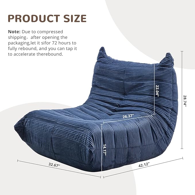 Bean Bag Chair - Corner Sofa, Fireside Chair Bean Bag Sofa Large Bean Bag Chair for Adults,Fireside Floor Couch for Living Room, Bedroom, Gaming (Yellow, Single) (Blue, Single)