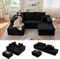 107" W Cloud Sectional Couch with Ottoman,Modern U-Shaped Cloud Couch with Deep Seat,Comfy Corduroy 3-Seater Sofa,Memory Foam Sofa for Living Room,No Assembly (Black,Left-Facing Chaise)