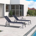 PURPLE LEAF Outdoor Lounge Chair Set for 2 Aluminum Patio Chaise Lounger with Easy-to-Move Wheels and Adjustable Backrest Pool Reclining Lounge Chairs for Beach Yard Poolside Table Included, Navy Blue
