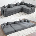 106" Oversized Convertible Sleeper Sofa Bed, Corduroy L Shape Sectional Couch, Folding Sofa Bed with Side Pocket, Modern Cloud Floor Mattress Couch, Modular Sofa for Living Room, Gray