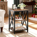 TooCust Square End Table with Storage Shelf, 16" D X 16" W X 24" H, 3-Tier End Table Living Room, Rustic Brown End Tables, X-Shaped Night Stand for Bedroom, Farmhouse Wood End Tables