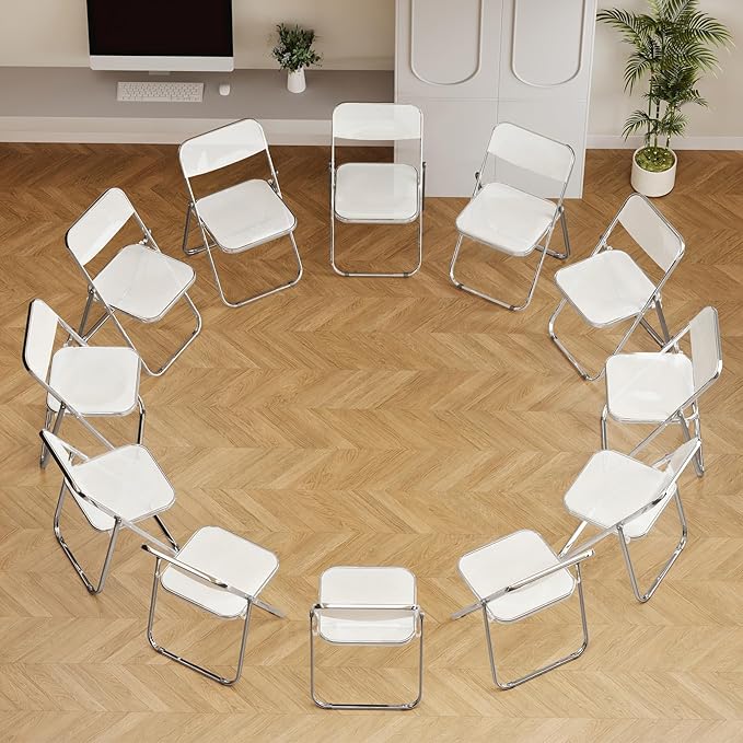 12 Pack White Plastic Folding Chairs - Bulk Value Stackable for Wedding Banquet, Event Rental, Large Venue (250lb Capacity)
