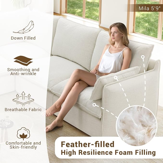 Forest aesthetics Cloud Modular Sectional,Waterproof High Backrest Loveseat Sectional Sofas,Down Filled Modular Couch with Removable Washable Cover for Living Room,Cream White
