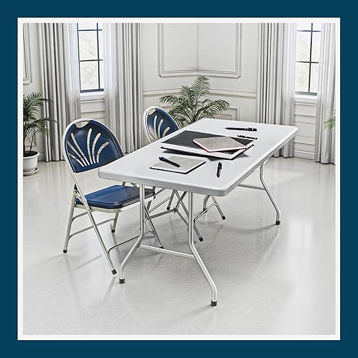 OEF Furnishings OEF1100 Series Premium Heavy-Duty Plastic Folding Chairs, Commercial Fanback Event Chairs with Triple Brace and 500 lb Capacity (4-Pack, Blue Plastic with Gray Frame)