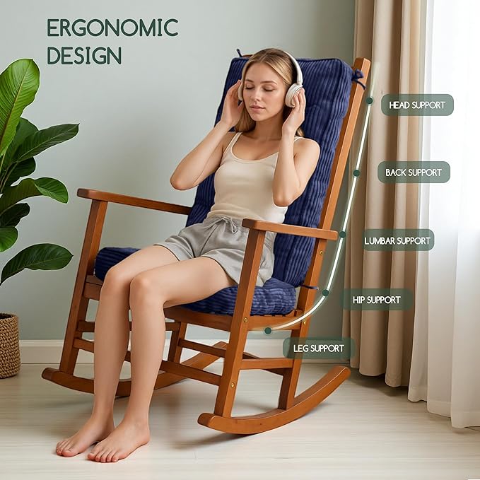 HIGOGOGO Rocking Chair Cushion with Corduroy Cover (Without Chair), 46 x 18 Inch Supportive Cushion, Overstuffed Chair Cushion,Navy