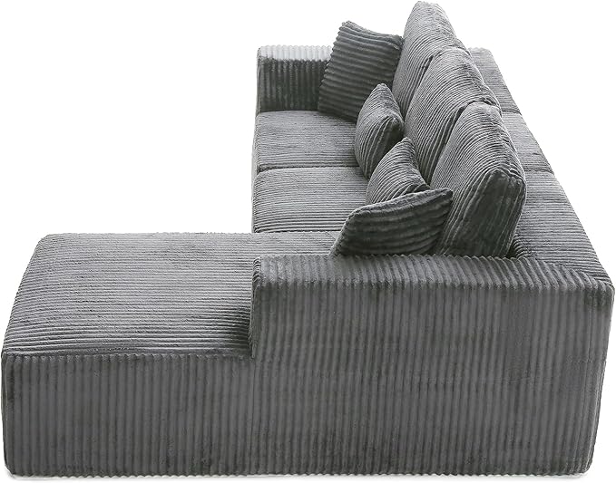 HYJT-H&K Modular Sectional Sofa Cloud Sectional Couch, 107" Comfy Fluffy L Shaped Dark Grey Couches for Living Room, Deep Seat Memory Foam Plush Corduroy Boneless Couch Sectionals Right Facing Chaise