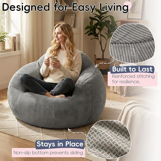 Custom 5FT Bean Bag Chairs for Adults/Teens, Large Bean Bag Chairs with High-Density Foam Fill, Ergonomic Beanbag Sofa with Back Support for Bedroom, Living Room, Dorm, Office & Lounge (Custom Colors)