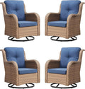 Rilyson Patio Chairs Wicker Outdoor Chair - 4 Piece Rattan Swivel Rocking Chairs Set Patio Glider Rocker Chair for Porch Deck Garden Backyard(Yellow/Blue)