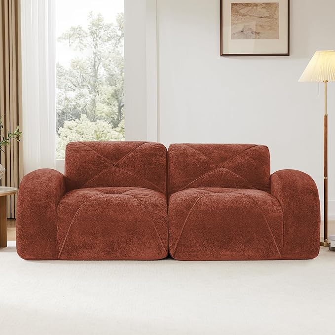 Modular Sectional Sofa with Free Combination,Boneless Floor Couch for Small Spaces, Living Room & Lounge,Velvet 2-Seater Sectional Couch with Comfortable Deep Seat,No Assembly Needed