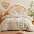 MR&HM Tufted Boho Comforter Set Queen, Linen Farmhouse Bedding Set, Bed in a Bag Set 7 Pieces with 1 Comforter, 2 Pillow Shams, 2 Pillowcases, 1 Flat Sheet, 1 Fitted Sheet for All Seasons