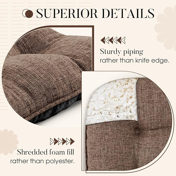 Basic Beyond Chair Cushions for Dining Chairs 6 Pack, Kitchen Chair Cushion with Ties and Non Slip Backing, 15.5 x 15.5 inches Tufted Chair Pads for Dining Chairs, Brown
