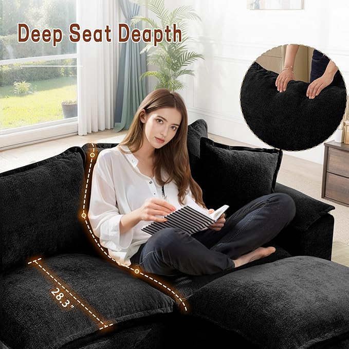 Korser 122" Sectional Couches for Living Room, Modular Boneless Sofa, Cloud Sofa, Fluffy Cushions, Double-Layer Cushioned, with Convertible Ottoman
