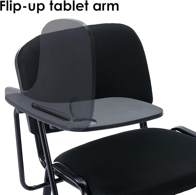 Mesh Reception Chairs with Desk Attached, Black Stackable Waiting Room Chairs, Black Classroom Chair for Student/Office/Conference Room/Meeting/Church, 5-Packs