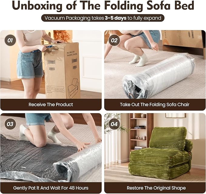 ovios Folding Sofa Bed, Foldable Sleeper Chair Floor Futon, Comfy Portable Convertible Fold Out Lounge Chairs for Living Room Bedroom, Green