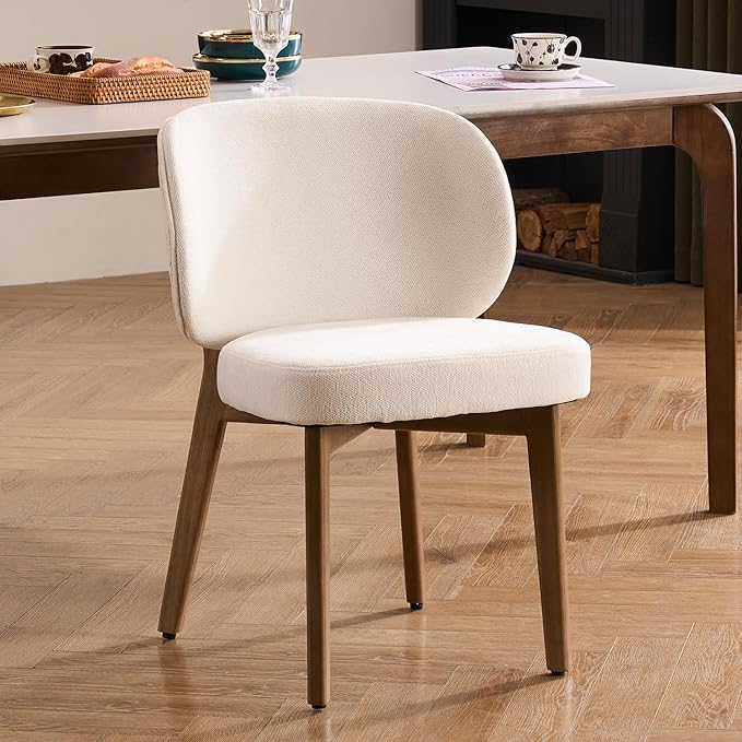 YOUNUOKE Upholstered Dining Chairs Set of 4, Modern Chenille Fabric Dining Room Chair with Wood Legs, Widen Backrest Comfy Armless Side Kitchen Chairs, Beige