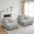 UIXE Chaise Lounge Chairs Set of 2, Oversized Indoor Sleeper Chair with 2 Cup Holders, Faux Fur Upholstered Sofa Bed Comfy Recliner for Living Room, Bedroom, Apartment - Light Gray