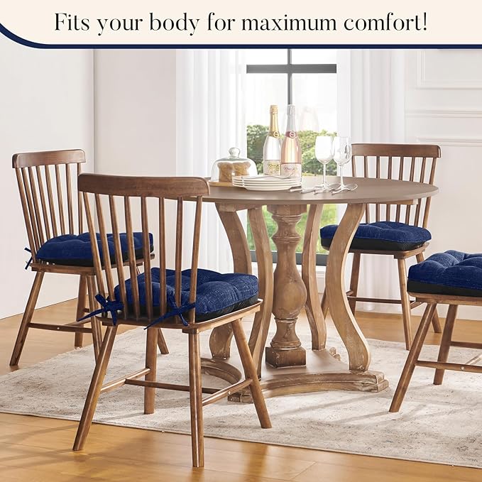 Basic Beyond Chair Cushions for Dining Chairs 4 Pack, Chair Cushion with Ties and Non Slip Backing, 15.5 x 15.5 inches Tufted Chair Pads for Dining Chairs(Royal Blue)