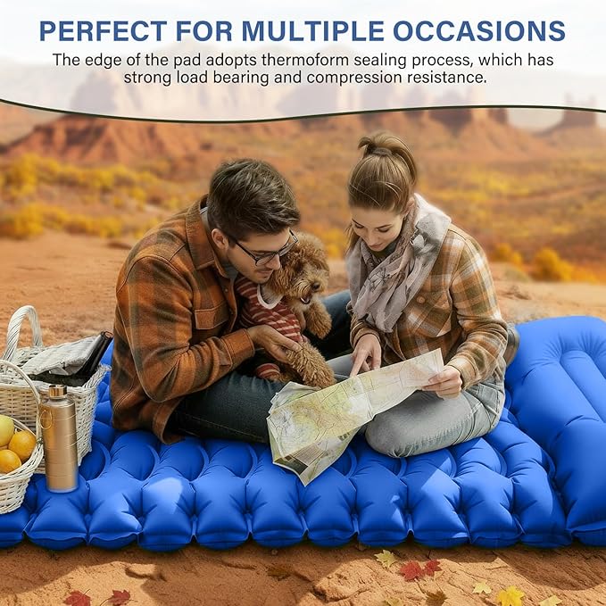 FUN PAC Camping Sleeping Pad, Ultralight Camping Pad with Pillow Built-in Foot Pump Inflatable Sleeping Mat Compact for Camping Backpacking Hiking Traveling - Blue