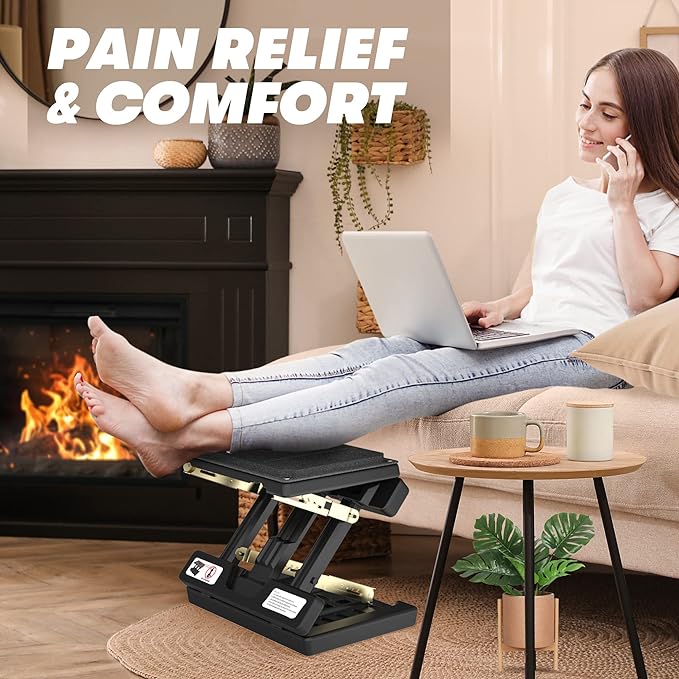 Footrest for Under Desk at Work,Height Adjustable Footrest with Massage Roller and Soft Pad,Foldable, Ergonomic fits Office,Home,Travel,Gaming,Sturdy Metal Frame,All-Season Use(Black)
