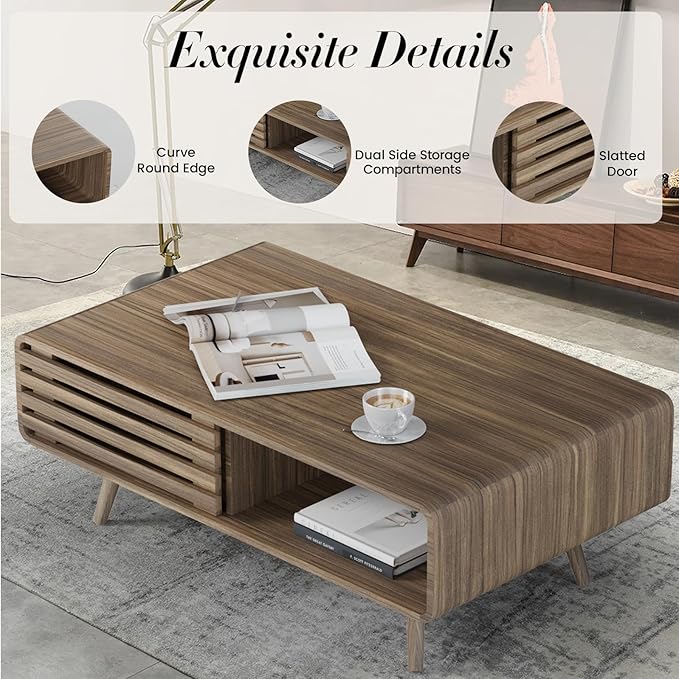 Easyego Coffee Table with Storage, Farmhouse Wood Tables for Living Room, Easy Assembly, Suitable for Various Home Styles (Light Brown)