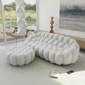 JACH Bubble Sofa with Ottoman, Curved Couch, Comfy Upholstered Sofa, Mesh Fabric 3D Honeycomb Shape Modern Couch for Living Room, Office, Apartment, Small Space (Light Grey)