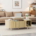 Oval Lift Top Coffee Table, Mid Century Modern Center Table with 3 Hidden Compartment, Coffee Tables with Storage Open Shelf and Sliding Cabinet Door for Home Living Room Office (Natural)
